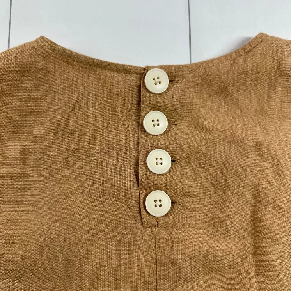 J.Crew Dress Womens Medium Tall Tan Pure Linen Shift Button Back Sleeveless